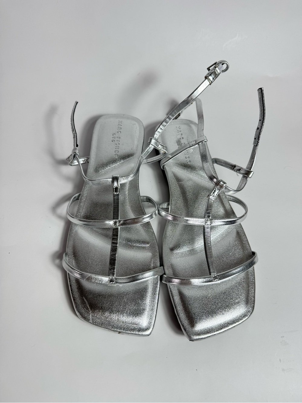 Marc Fisher Metallic Silver Strappy Ankle-Tie Sandals - Picture 2 of 3